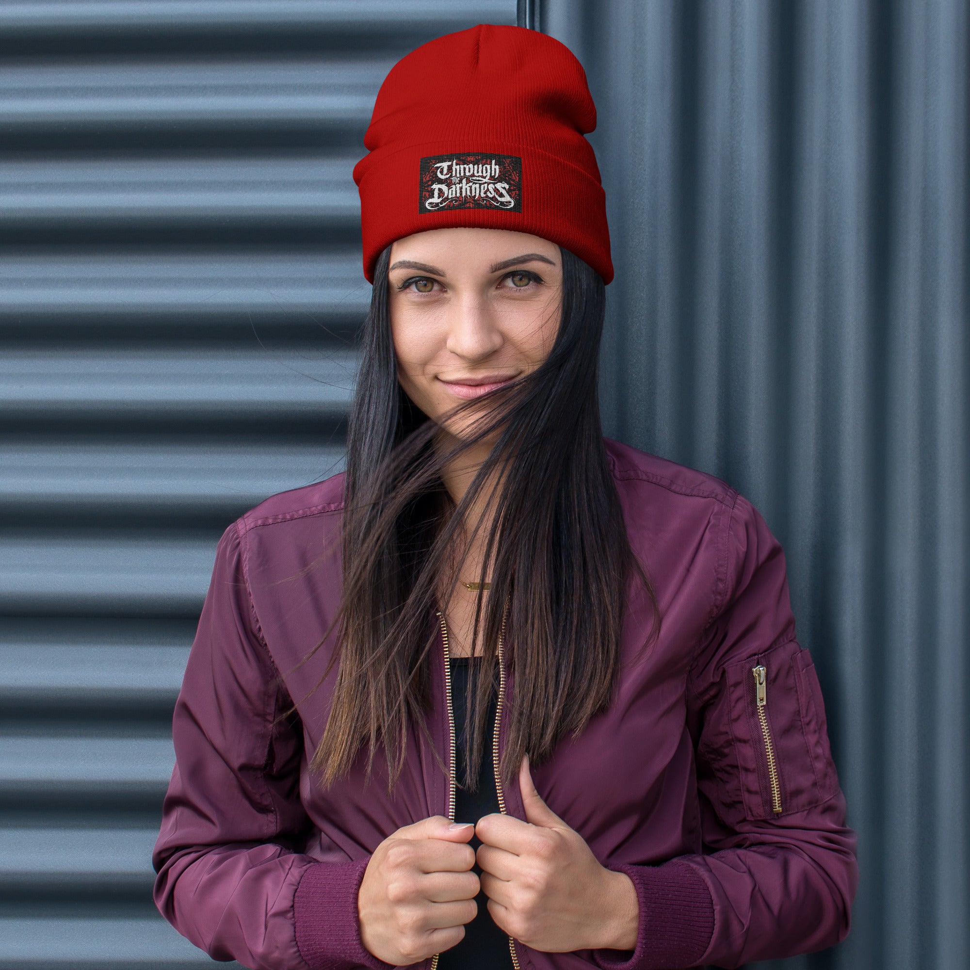 Logo Embroidered Beanie Black-Red – Through the Darkness